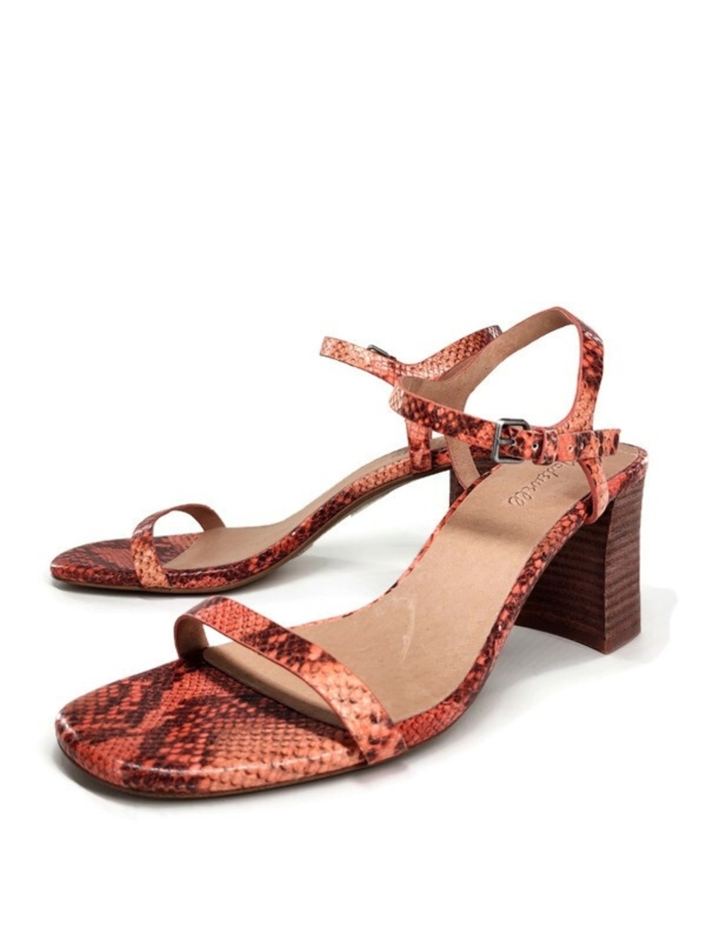 Madewell Hollie Snake Embossed Leather Open Square Toe Low Block-Heel Sandals - Picture 2 of 11